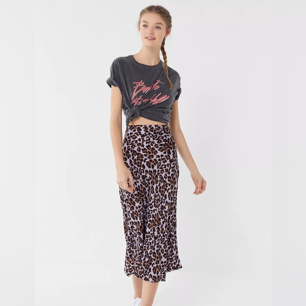 Urban Outfitters Sarin Bias Lilac Slip Midi/Maxi Skirt Leopard Print Satin M NWT